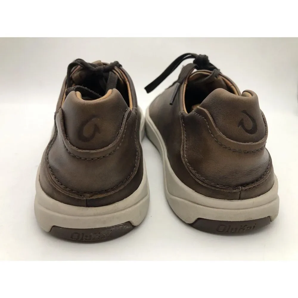 Olukai Lae'ahi Li 'Ili Lace Up Leather Sneakers Mens Dark Brown Patina Size 8.5